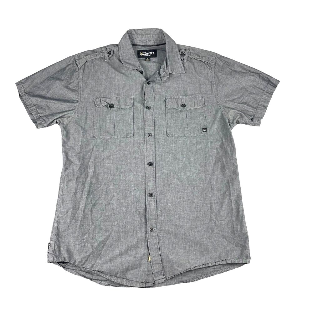 Zoo York Shirt Mens Medium Gray Short Sleeve Button Down Preppy Casual Excelsior